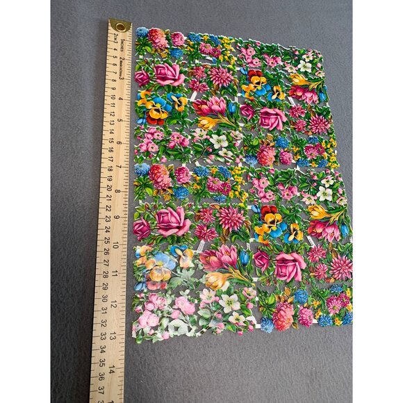 Vintage Germany Die-Cut Scrap Sheet Floral #1109 Design 13" x 9.5" - Picture 2 of 6